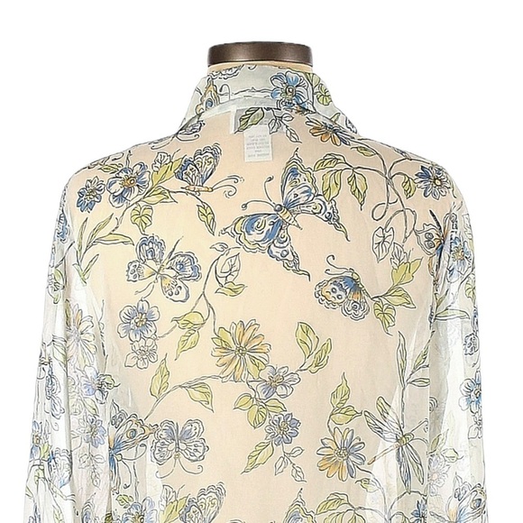 Vintage Jordan Sheer Butterfly Print Button Down Blouse Size M - Picture 4 of 9